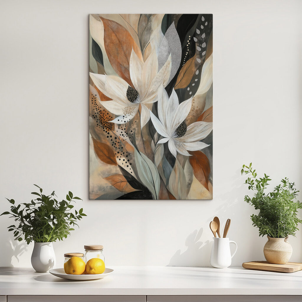 Flor blanca, hojas moteadas — interior 2