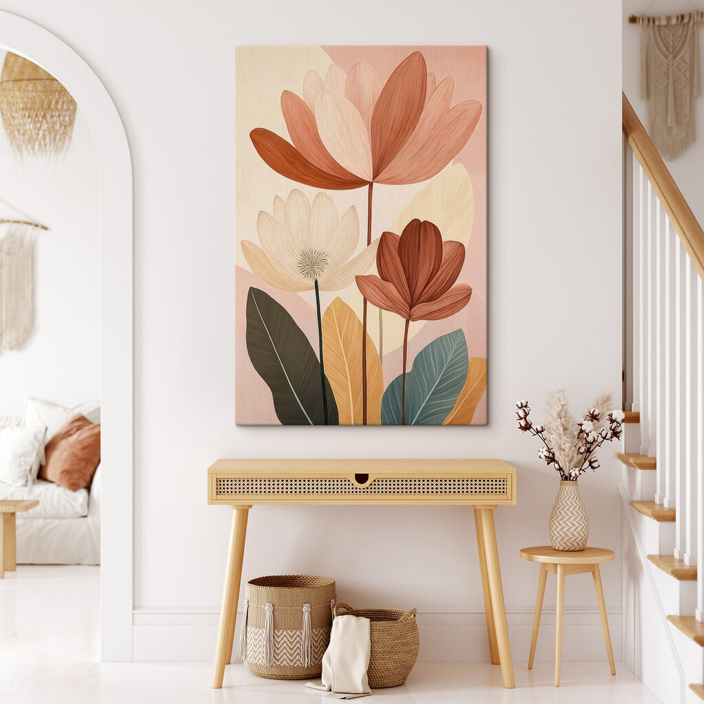 Flores pintadas en óxido en un interior