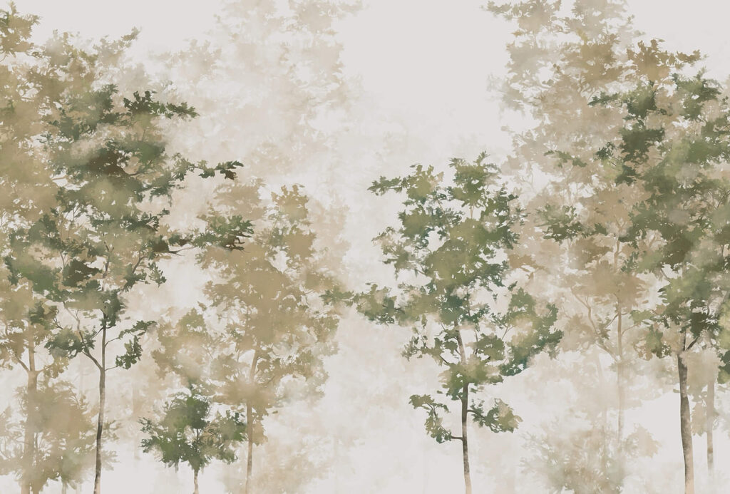 Árboles entre la niebla — diseño completo