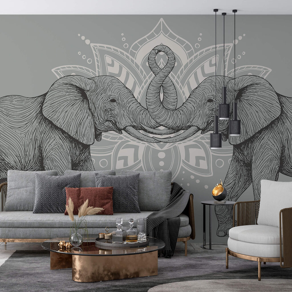 Elefantes ante un ornamento — interior 2