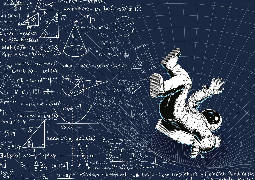 Astronauta entre fórmulas — diseño completo