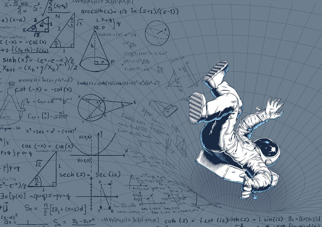 Astronauta entre fórmulas — diseño completo