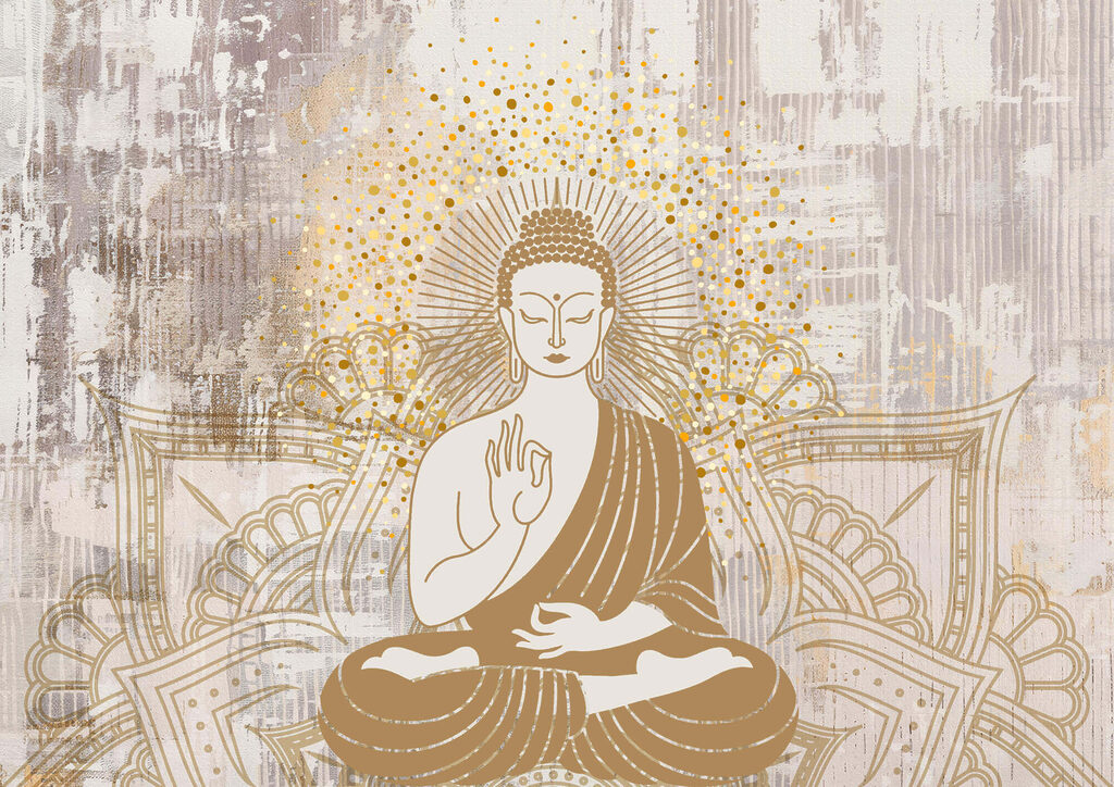 Buda entre líneas doradas — diseño completo