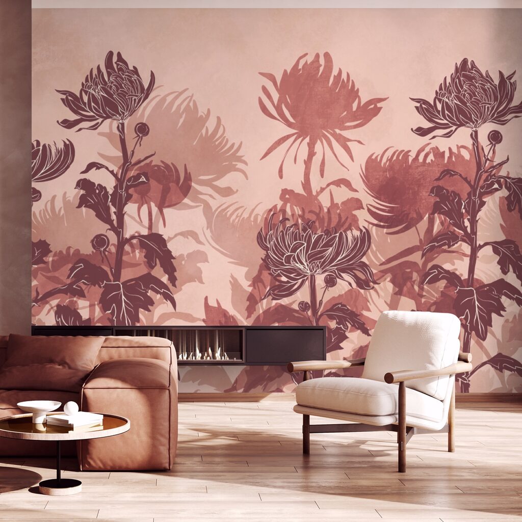 Flores en tonos rojos en un interior