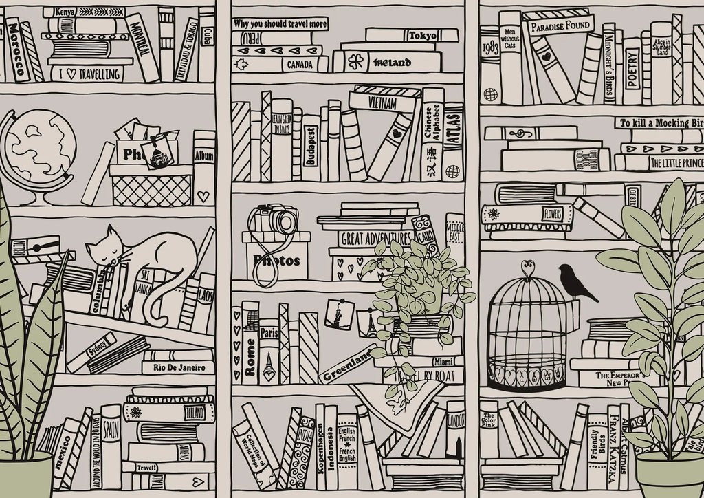 Estantería llena de historias — diseño completo