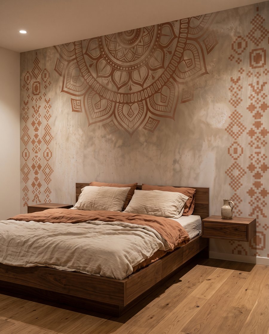 Mandala en líneas cálidas en un interior