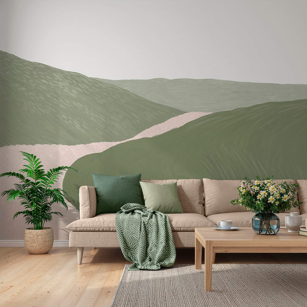 Sendero entre colinas dibujadas — interior 1