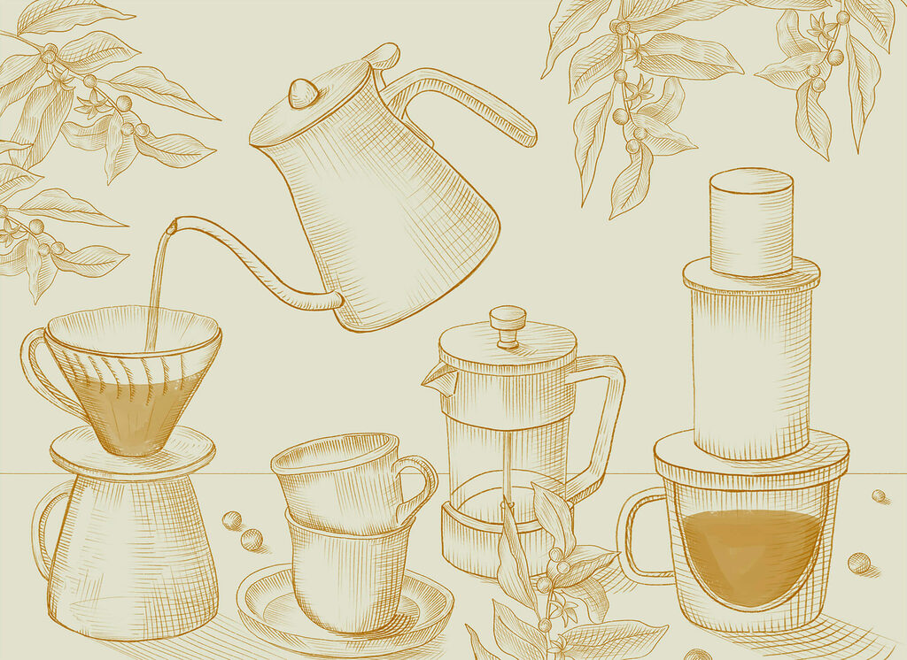 Café en trazos finos — diseño completo