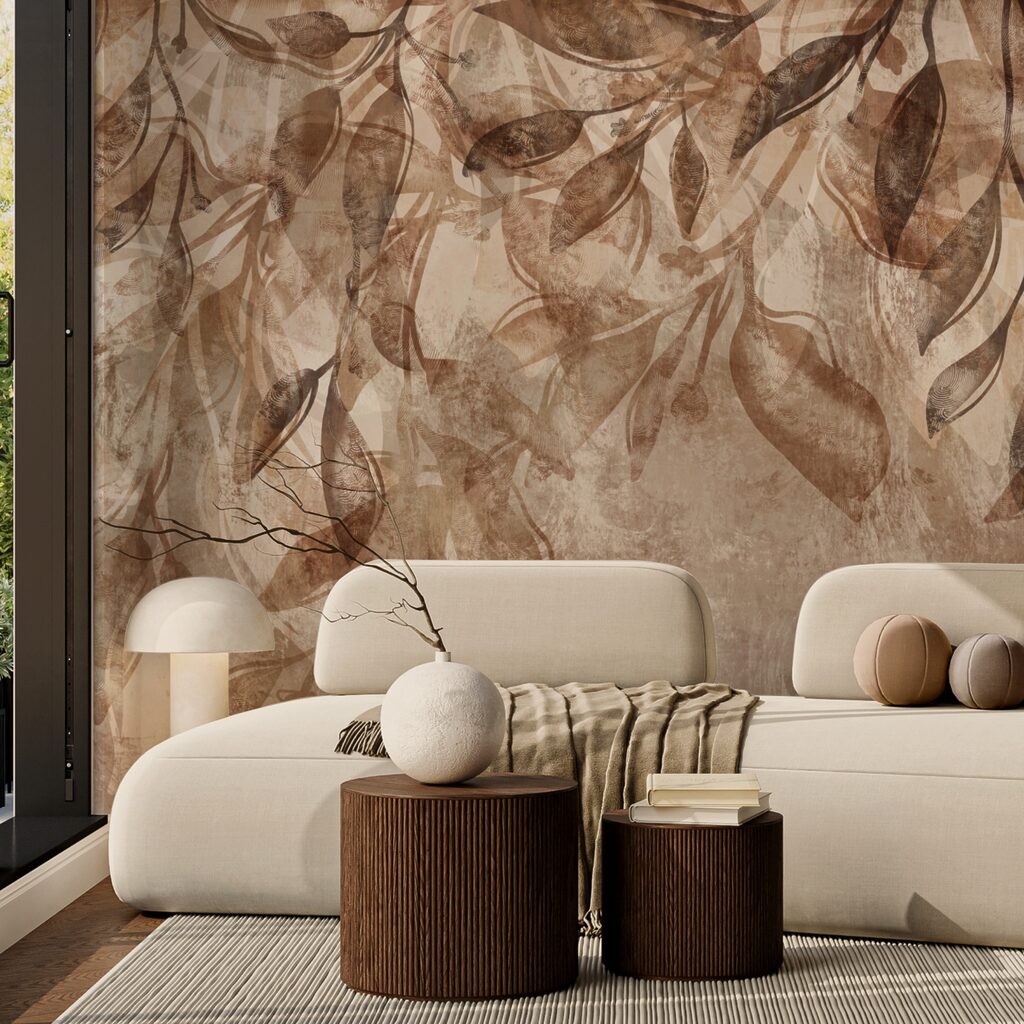 Hojas largas sobre beige en un interior