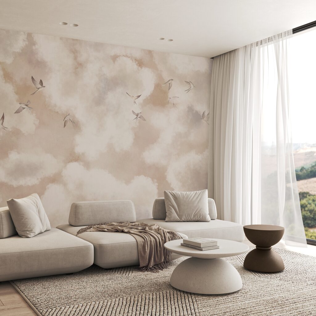 Pájaros entre nubes claras — interior 1