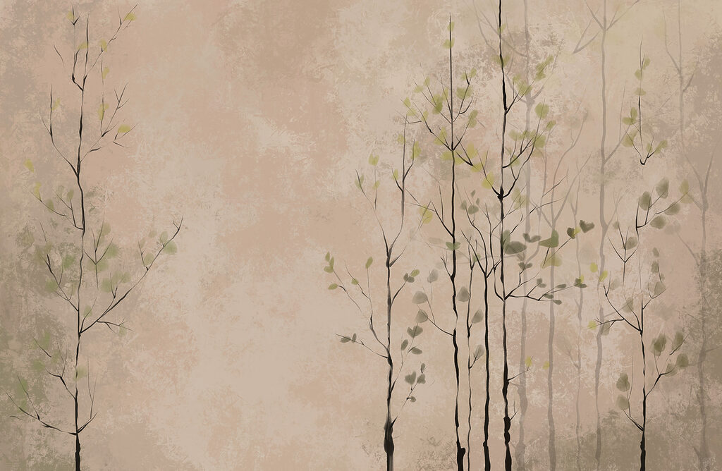 Árboles jóvenes al amanecer — diseño completo