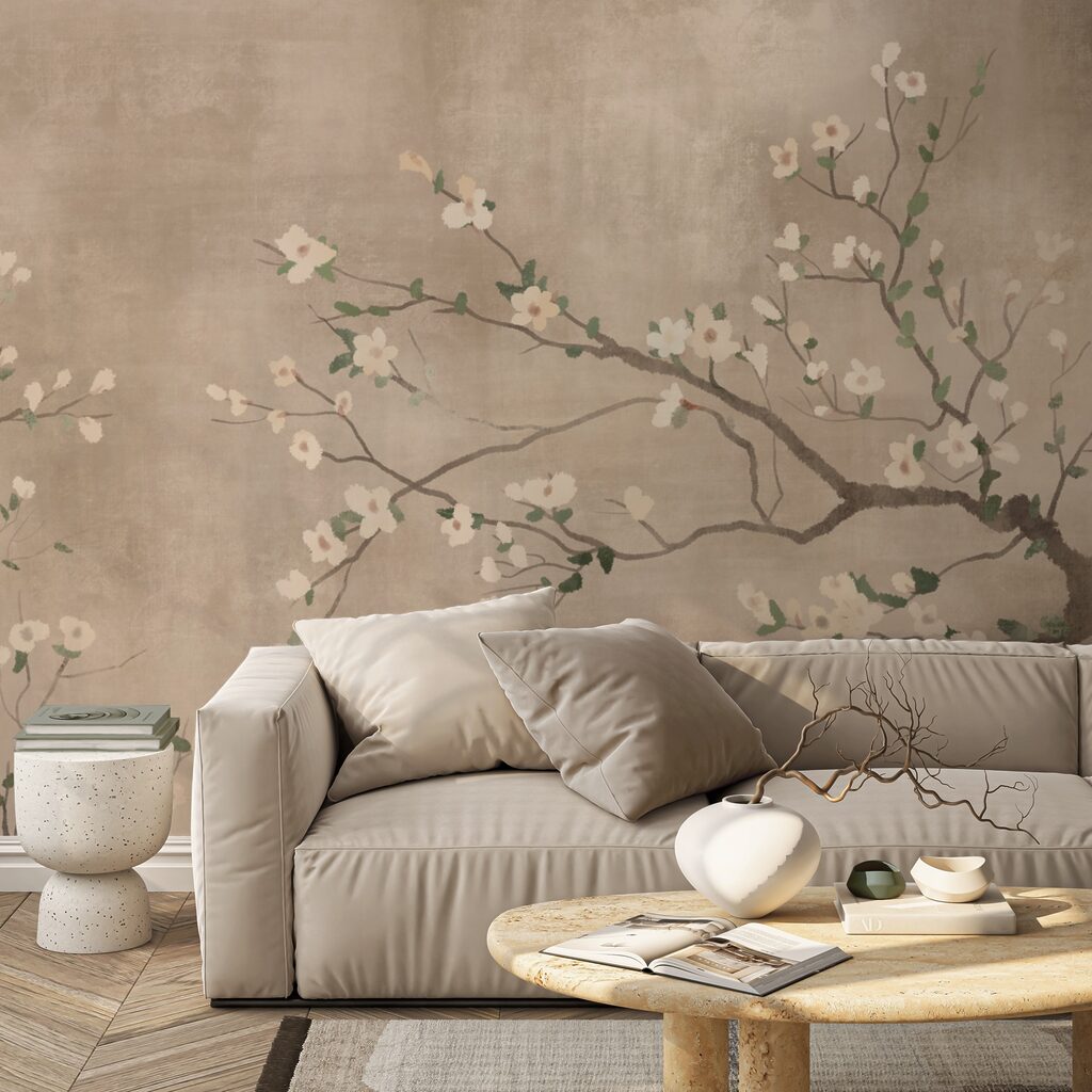 Rama sobre fondo desgastado — interior 1