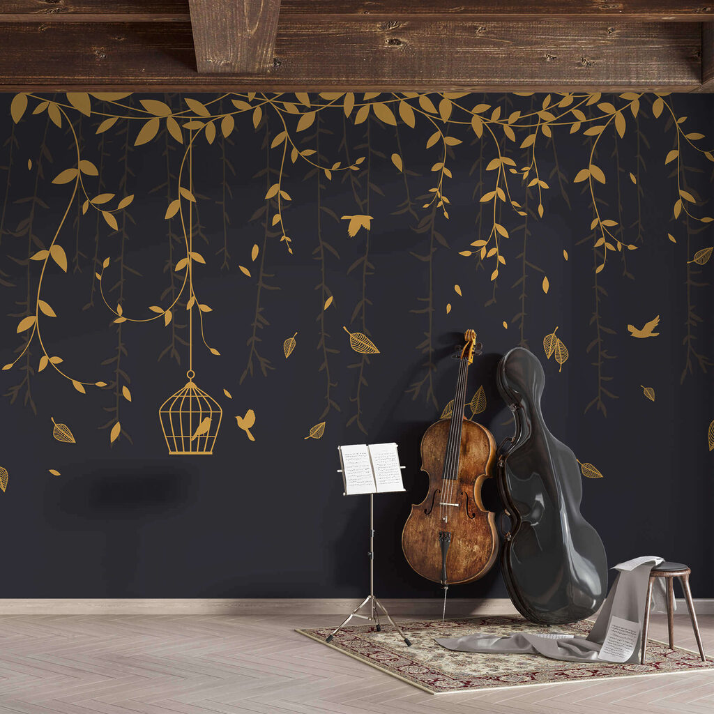 Pájaros entre ramitas colgantes — interior 1
