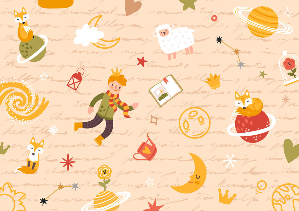 Pequeño príncipe entre planetas — diseño completo