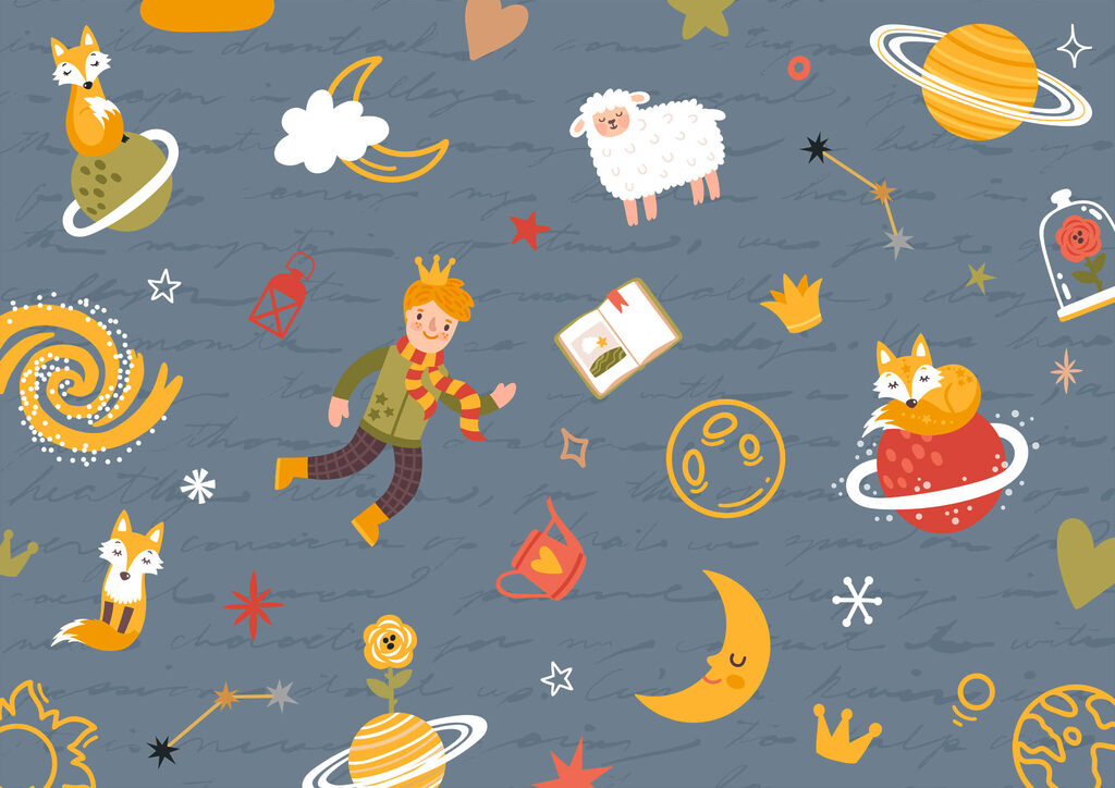 Pequeño príncipe entre planetas — diseño completo