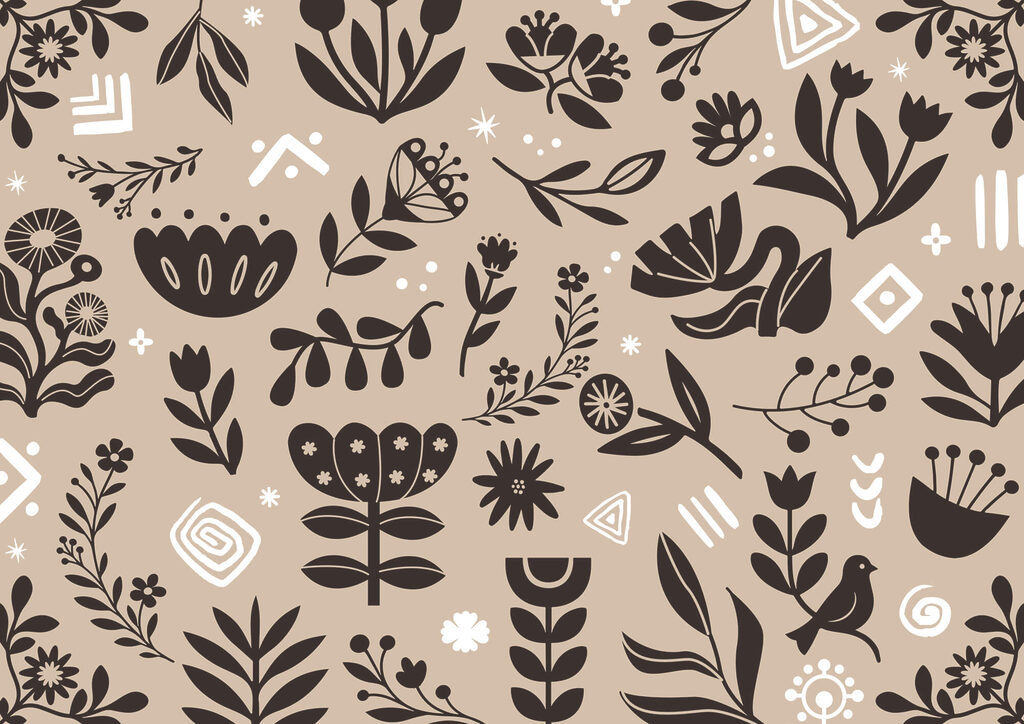 Flores juguetonas en silueta — diseño completo