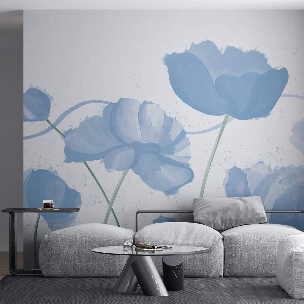 Cálices azules sobre blanco — interior 1