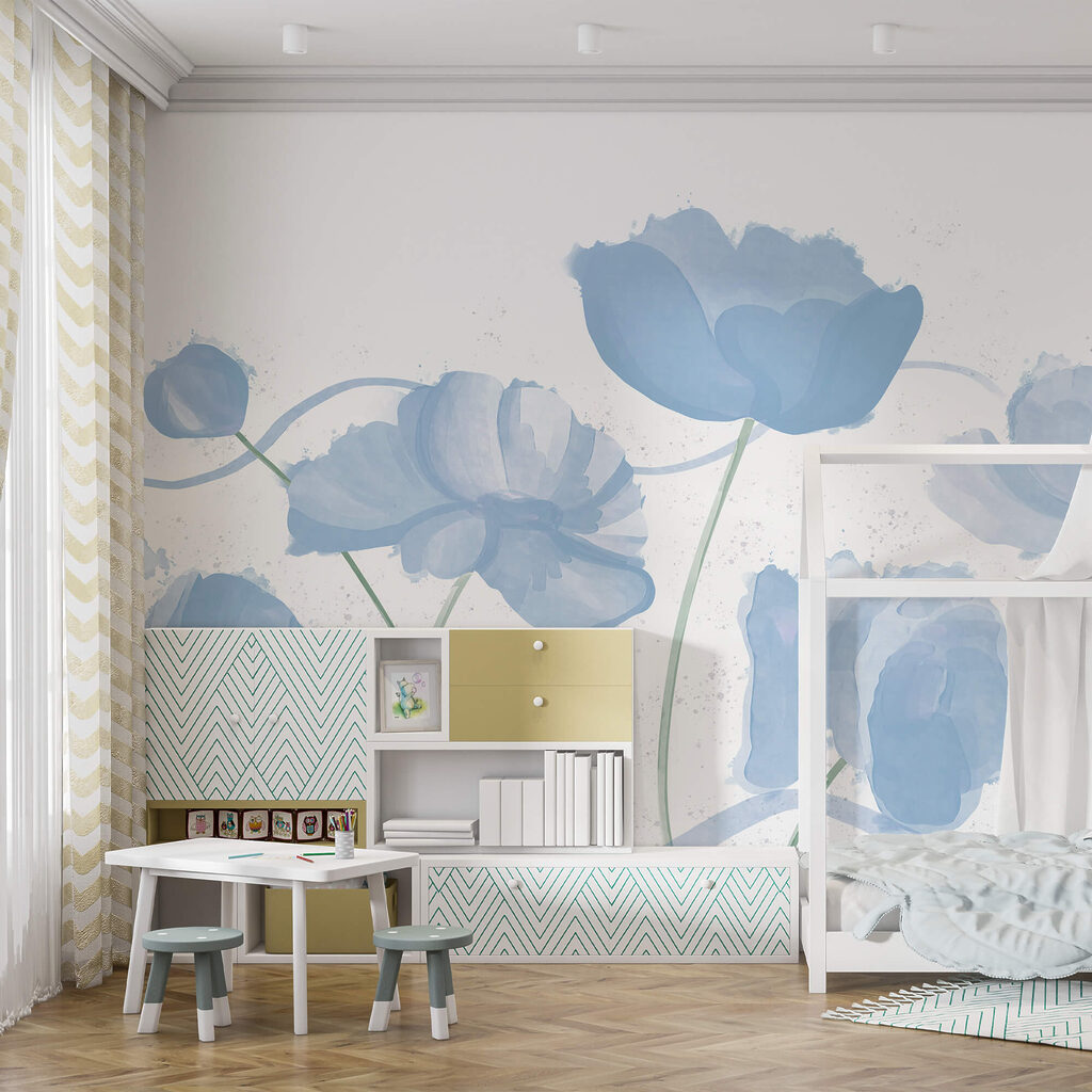 Cálices azules sobre blanco — interior 3