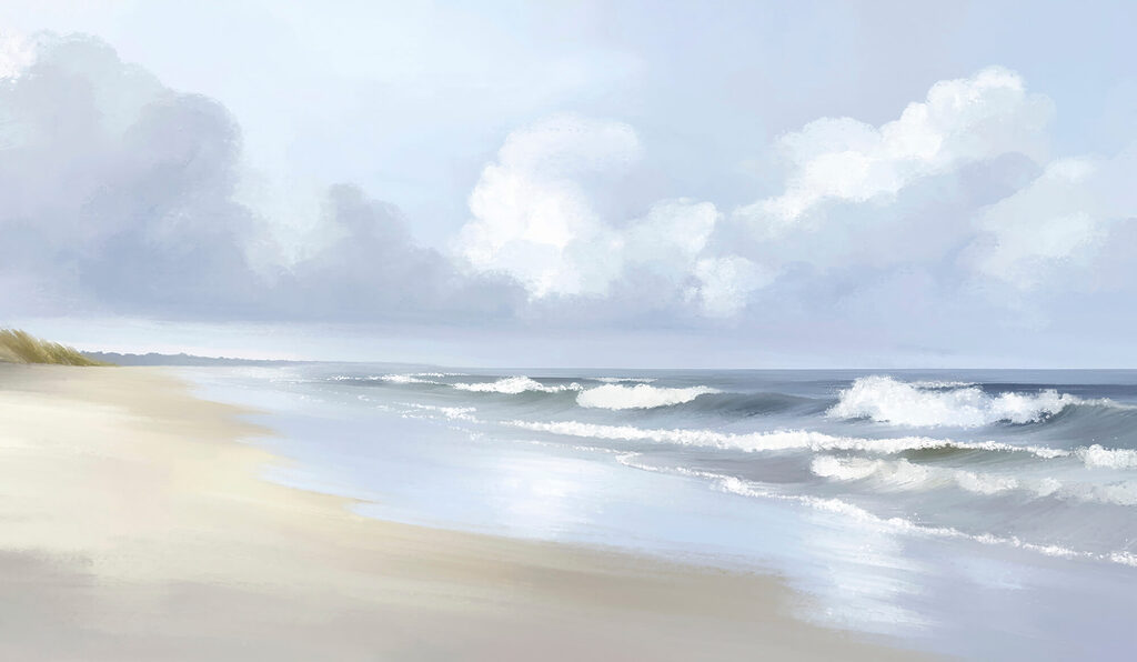 Olas bajo nubes azules — diseño completo