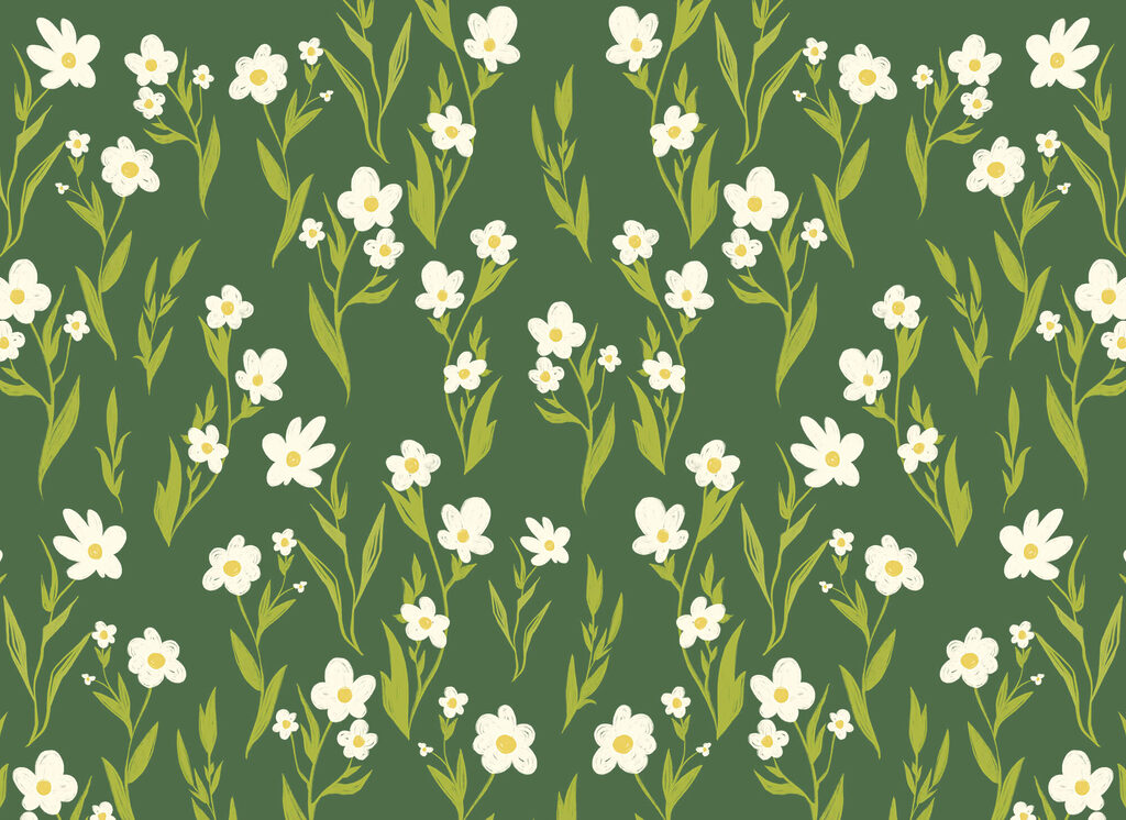 Flores blancas sobre verde — diseño completo