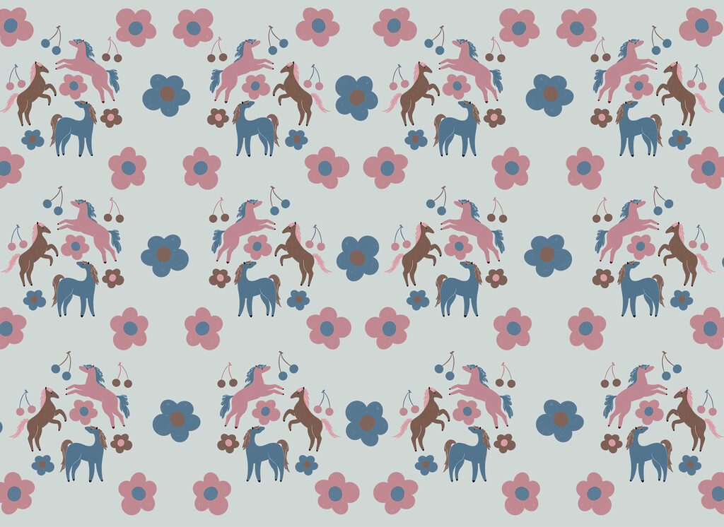 Caballos entre flores — diseño completo