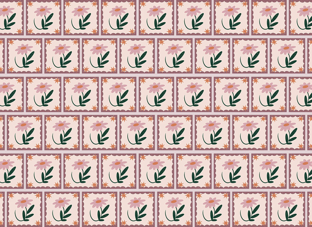 Hojas en cuadrados rosas — diseño completo