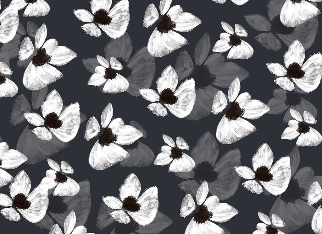 Flores blancas, centro oscuro — diseño completo