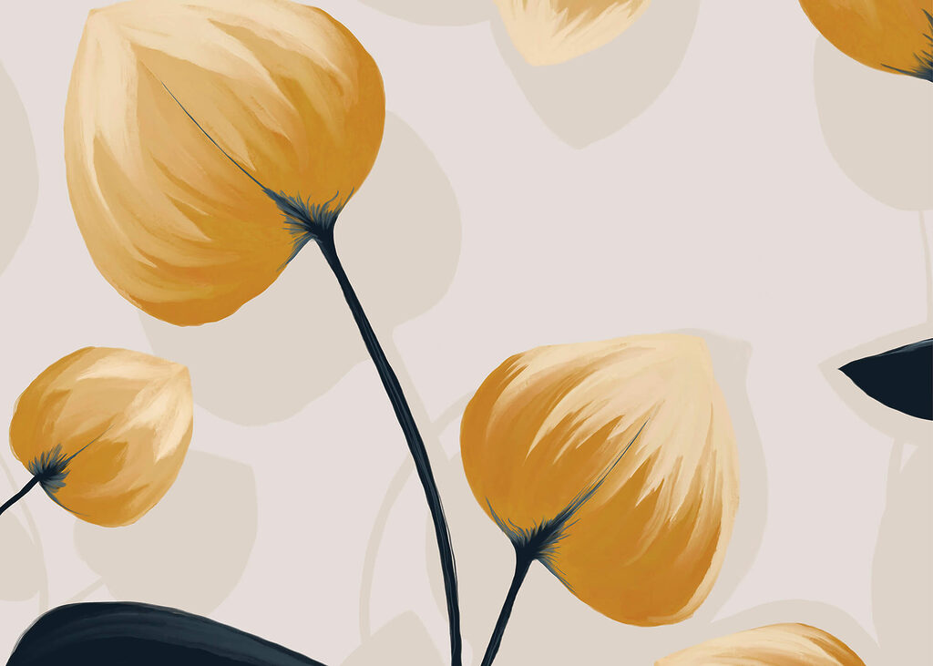 Flores amarillas, tallos oscuros — diseño completo