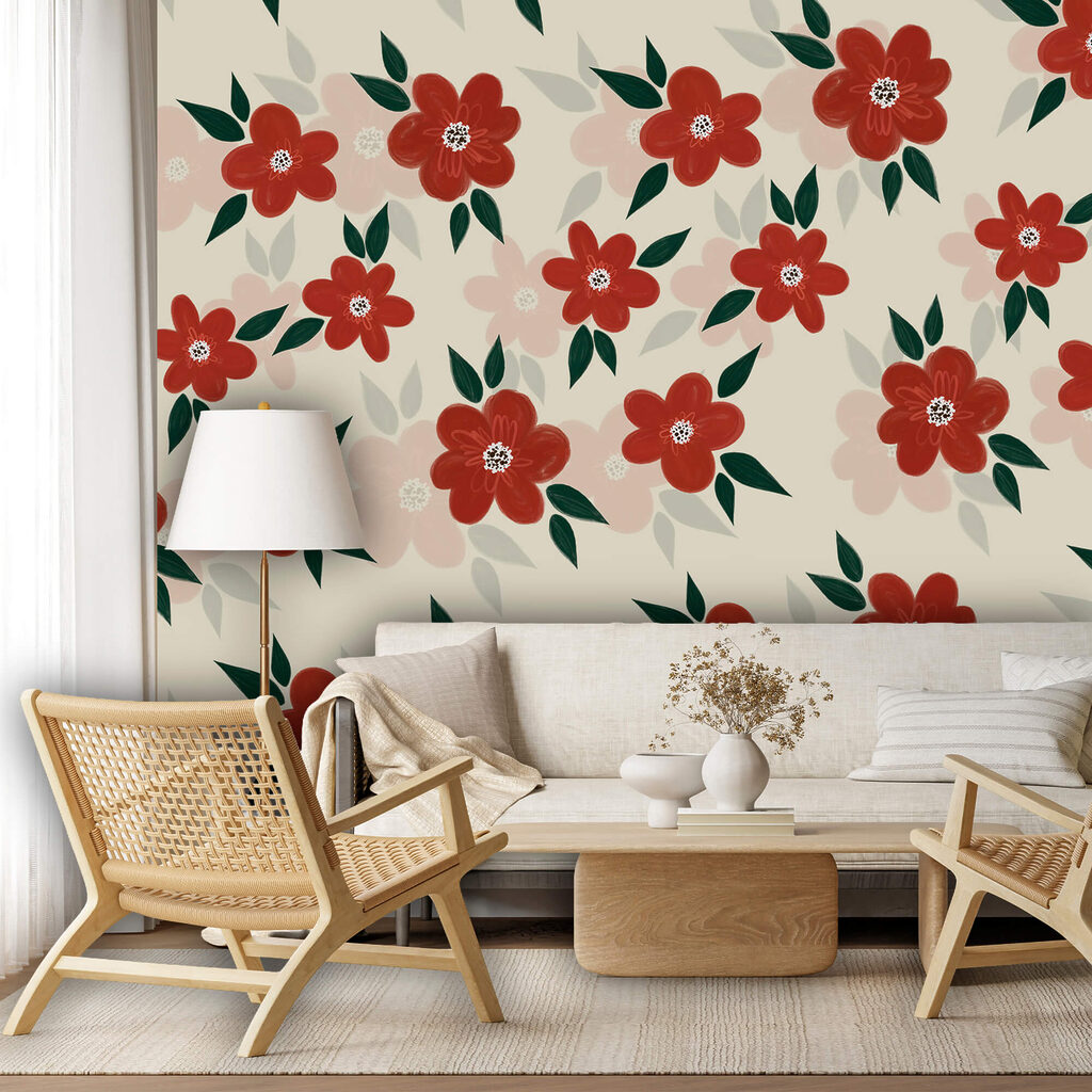 Flores rojas entre hojas — interior 1
