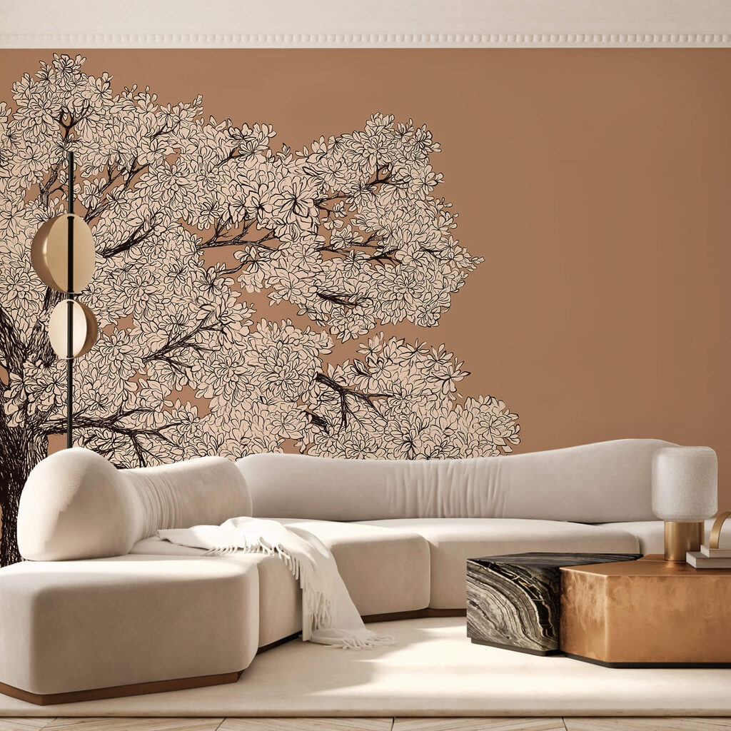 Copa de árbol florido en un interior