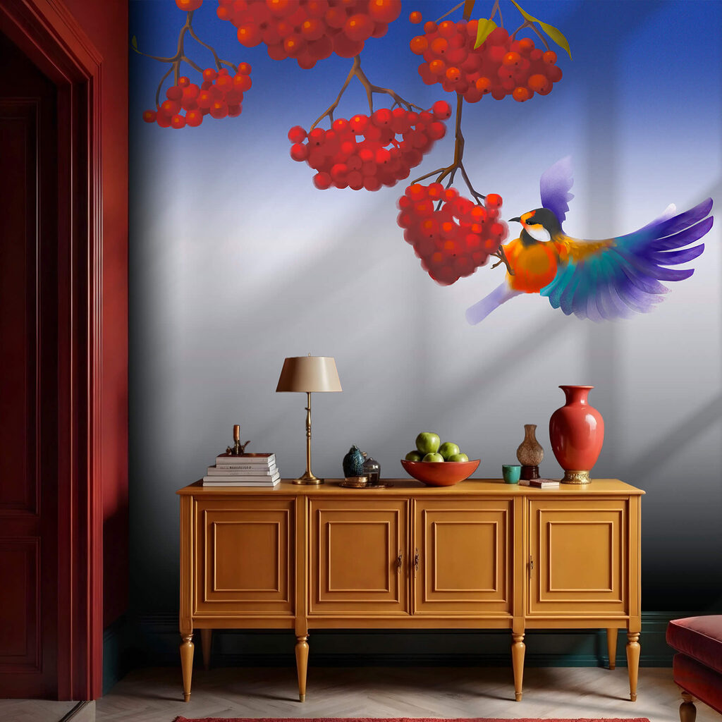 Pájaro colorido entre bayas — interior 2
