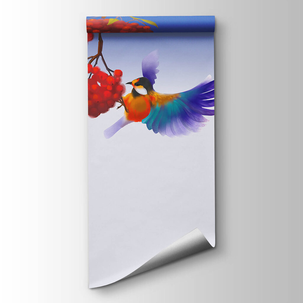 Pájaro colorido entre bayas — vista del producto