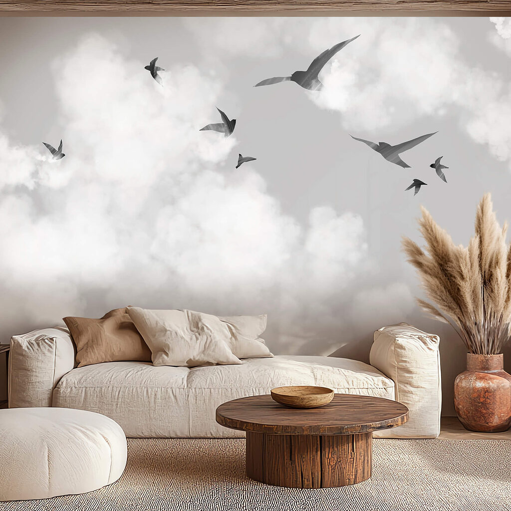 Pájaros entre nubes blancas — interior 1