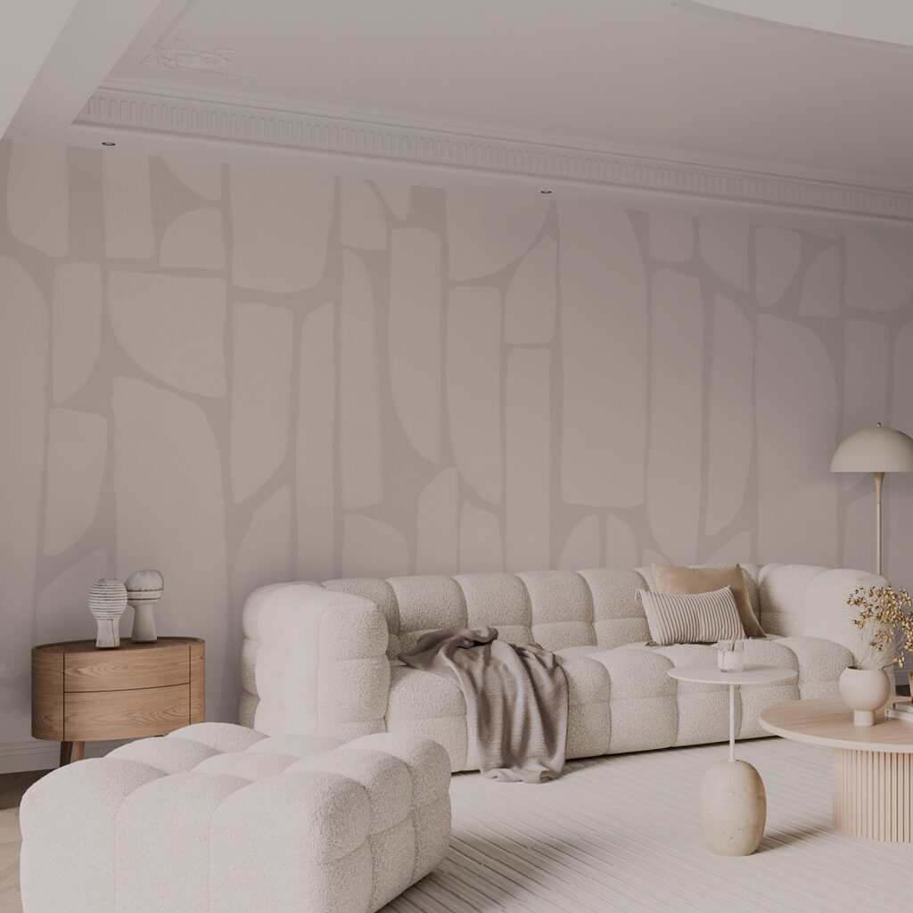 Mosaico rosa con curvas en un interior