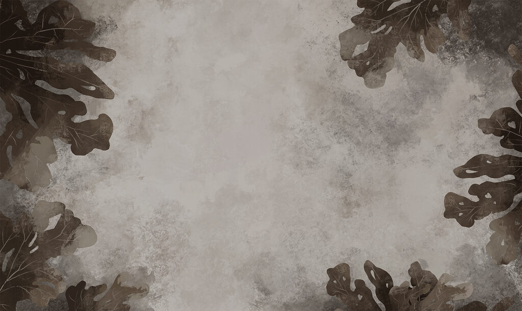 Hojas oscuras en neblina — diseño completo
