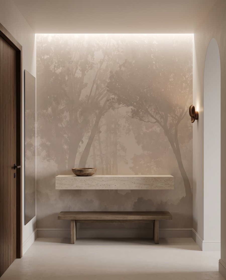 Bosque suave en neblina en un interior