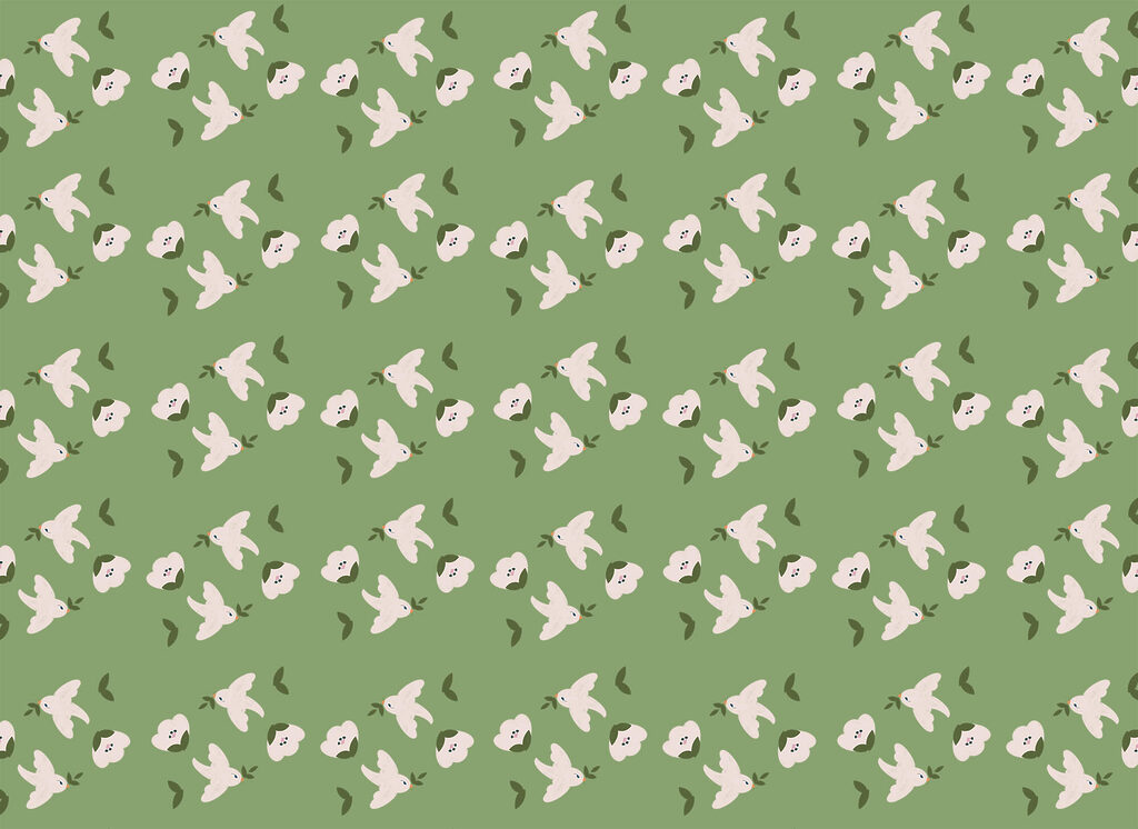 Pájaros blancos sobre verde — diseño completo
