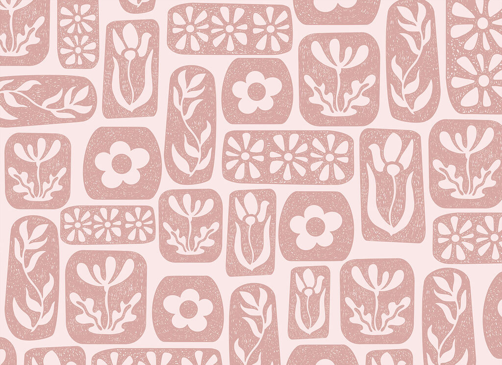 Flores en recuadros rosas — diseño completo
