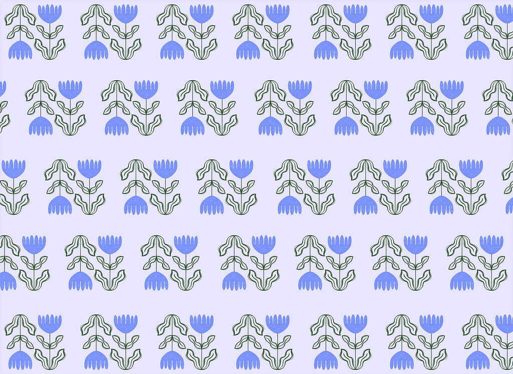 Tulipanes azules en hileras — diseño completo
