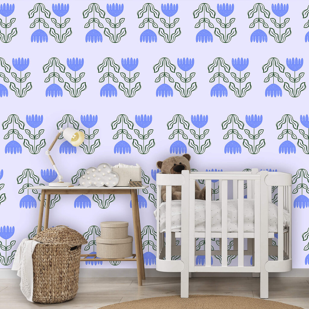 Tulipanes azules en hileras — interior 1