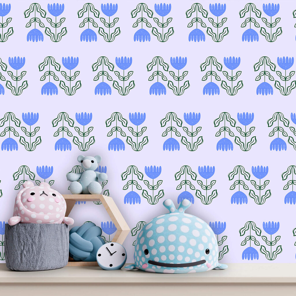 Tulipanes azules en hileras — interior 2