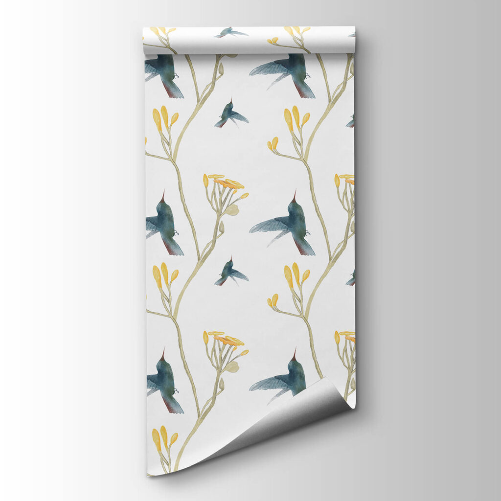 Colibríes entre flores amarillas — vista del producto