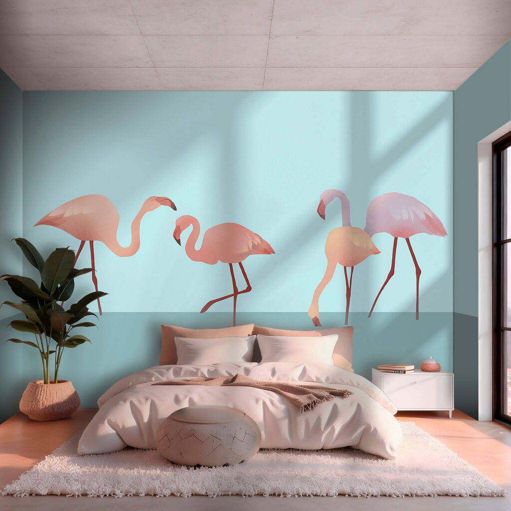 Flamencos sobre turquesa — interior 1