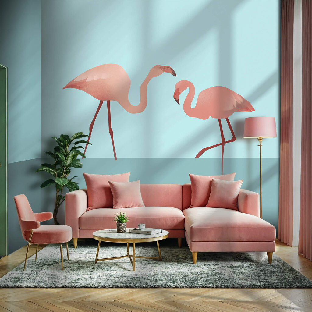 Flamencos sobre turquesa — interior 2
