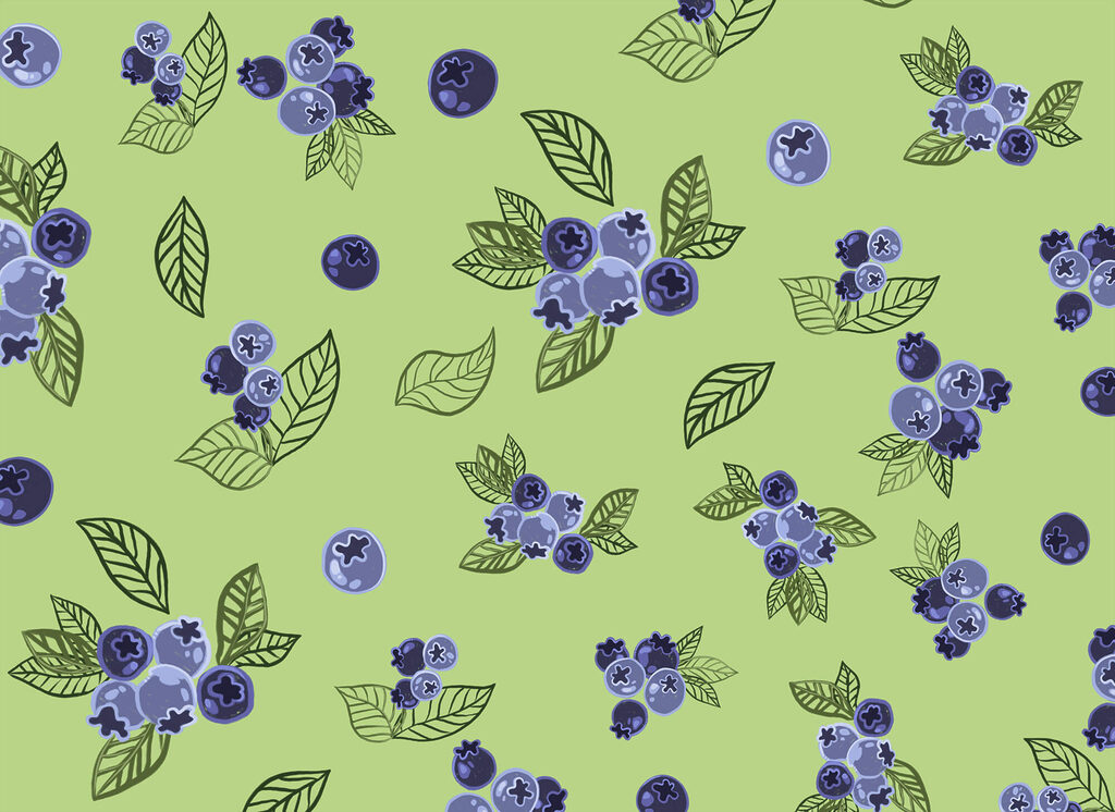 Bayas azules sobre verde — diseño completo