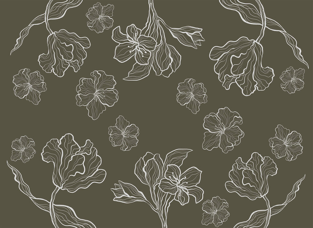 Contornos florales sobre oscuro — diseño completo
