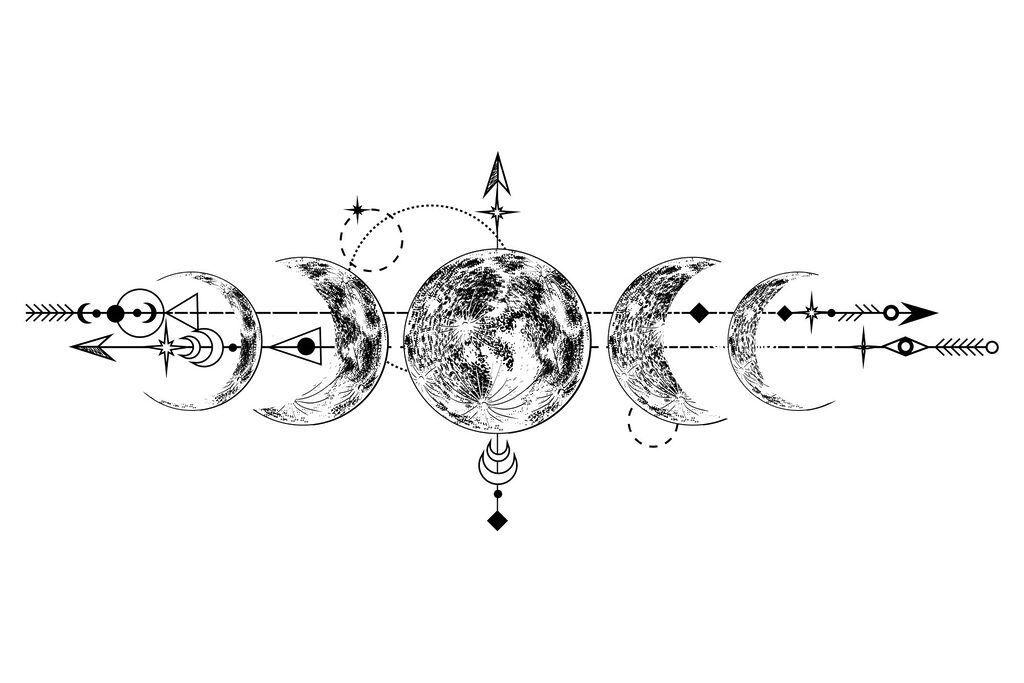 Fases lunares con adornos — diseño completo