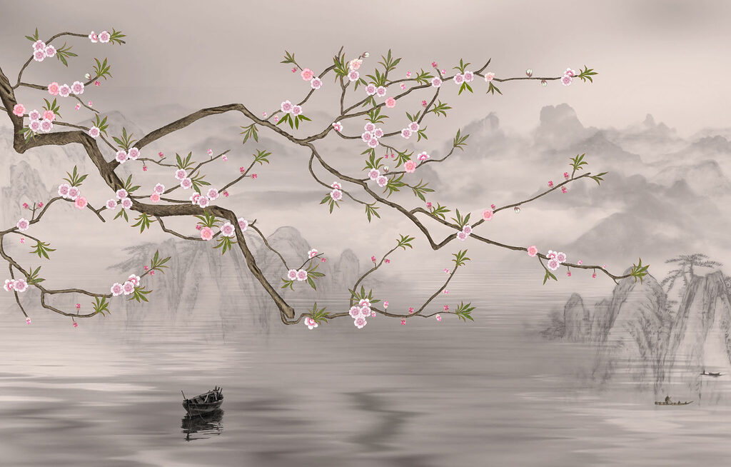 Flores sobre agua quieta — diseño completo