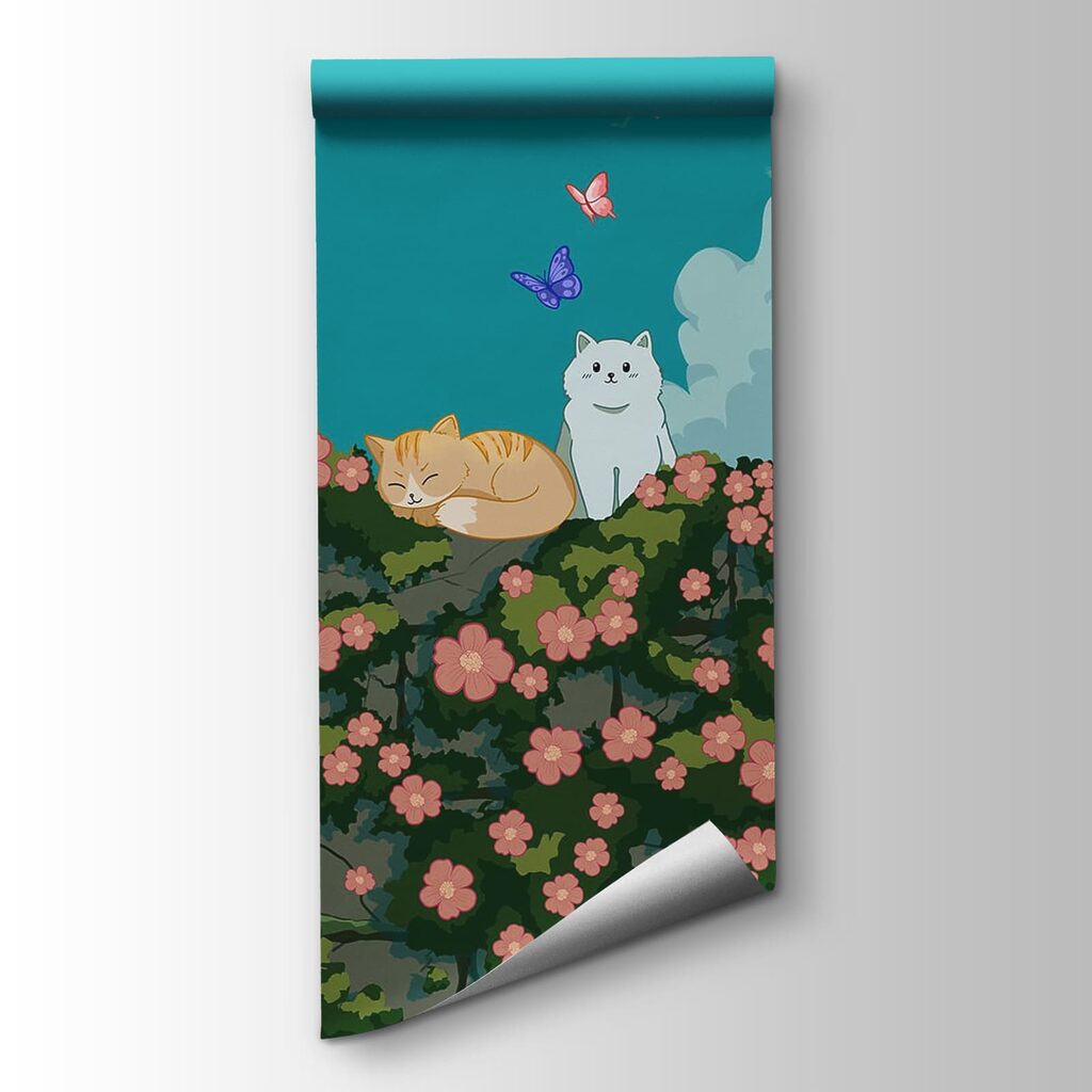 Gatos sobre seto florido — vista del producto