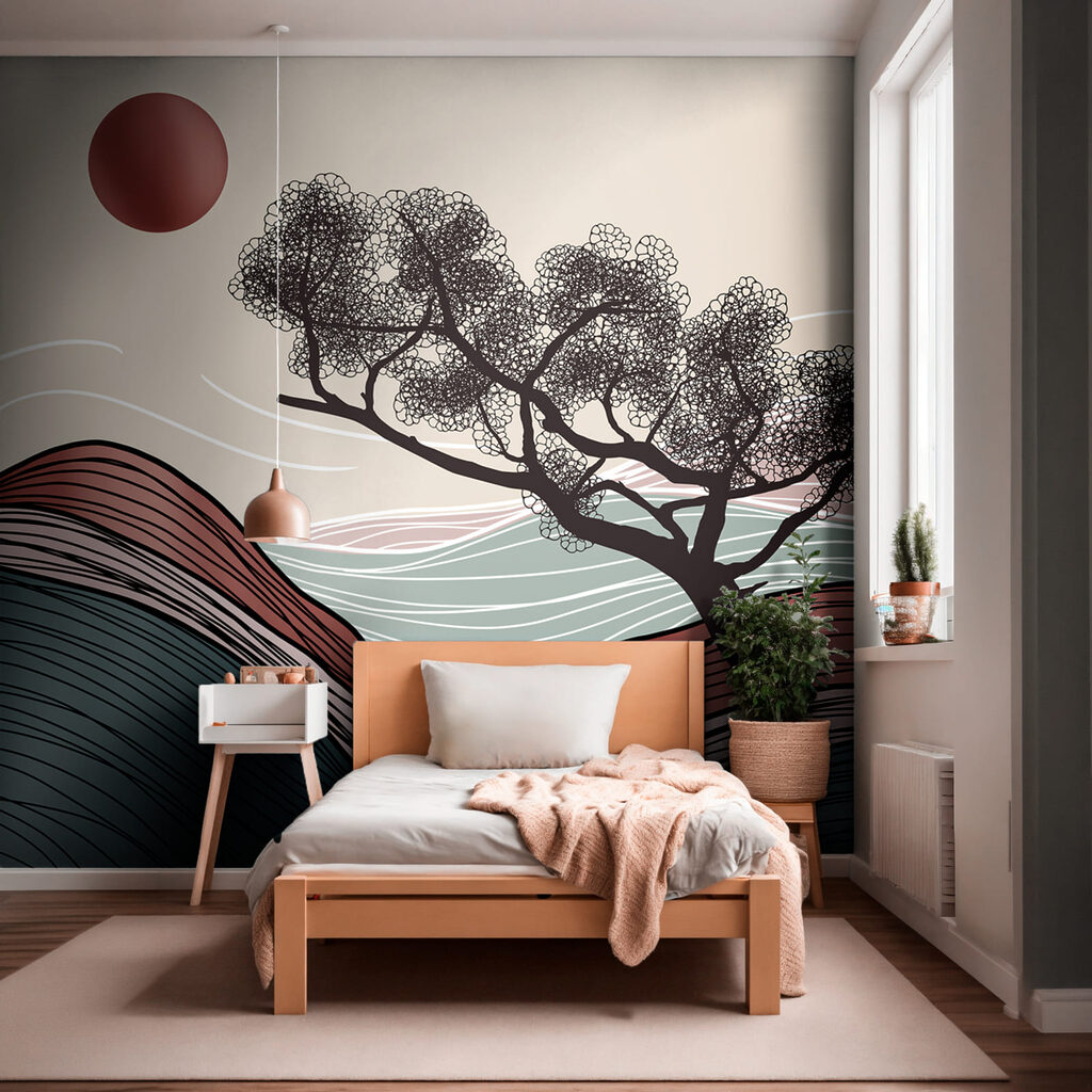 Árbol sobre líneas onduladas — interior 1